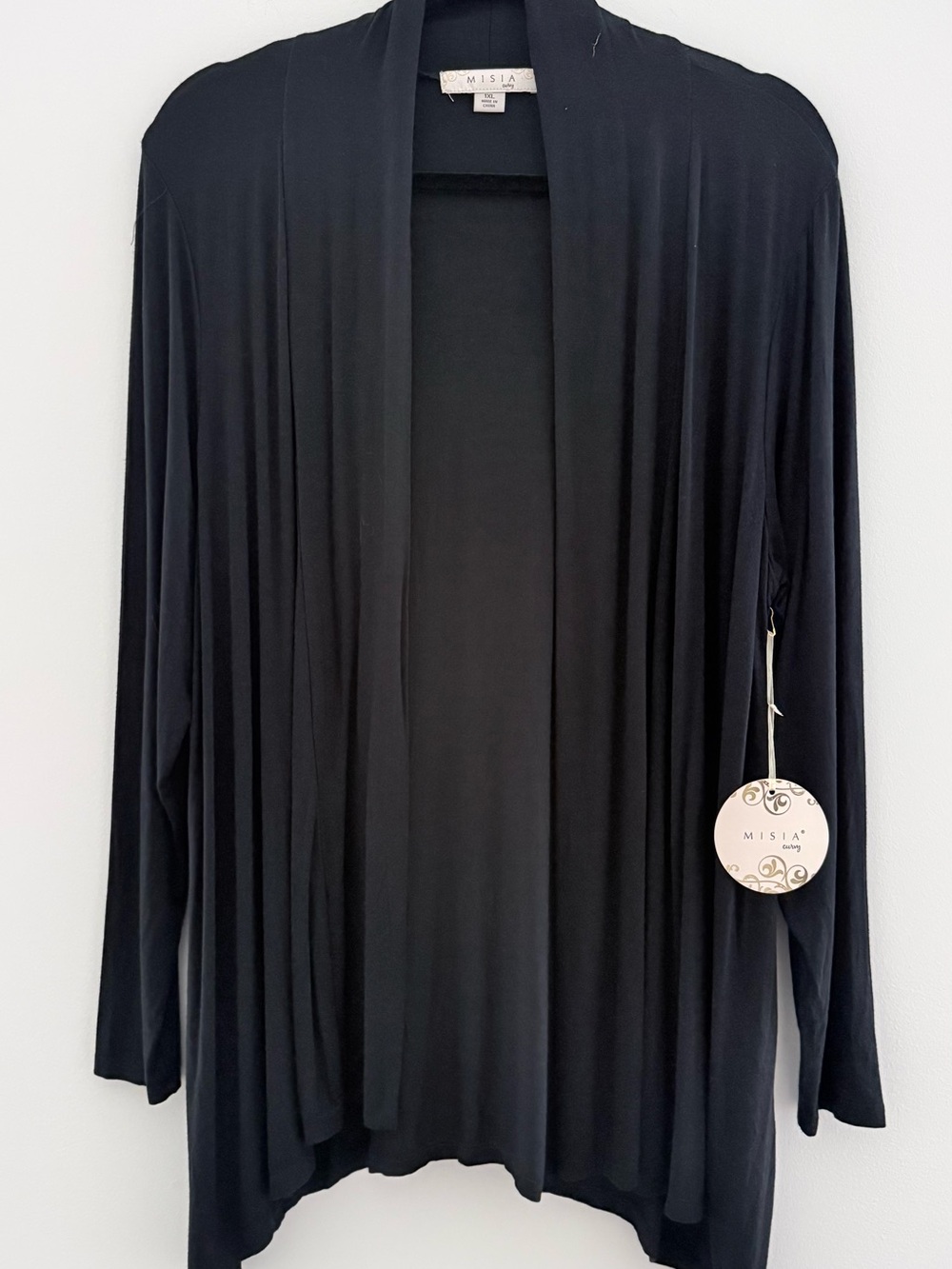Misia Black Draped Open-Front Cardigan